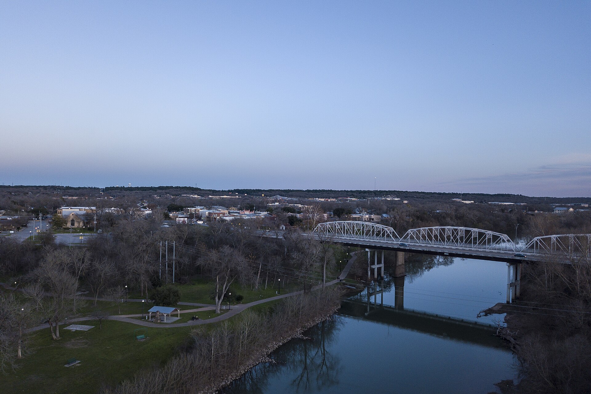 Colorado River bridge at Bastrop — downtown riverfront